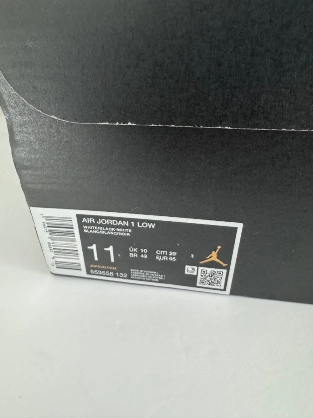 NWB Nike Jordan Air Jordan 1 Low White / Black Sneakers Shoes Men's US 11 EU 45